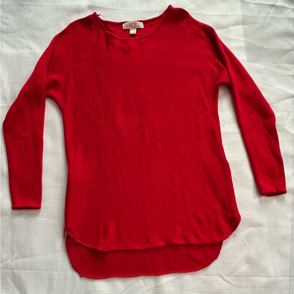 Michael Kors Vibrant Red Sweater with Gold Zippers